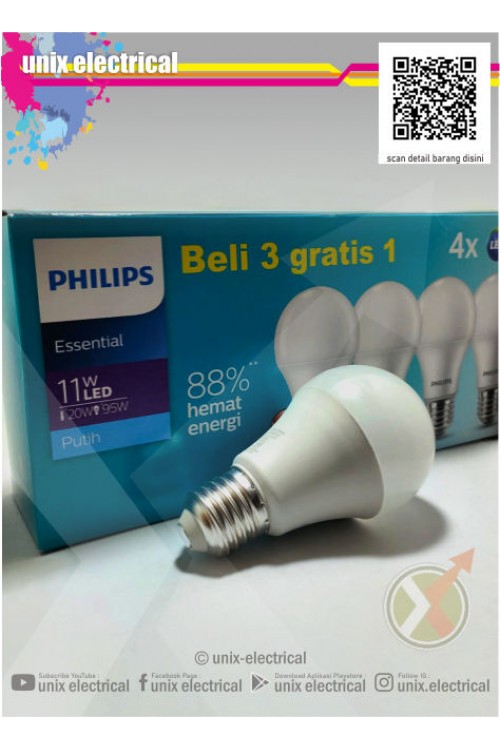 Lampu LED Bulb 11W Philips (Paket 3+1)