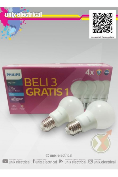 Lampu LED Bulb 6W Philips (Paket 3+1)
